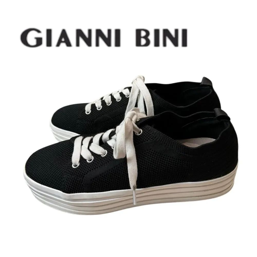 Gianni Bini Marnah Women's Two Platform Black Knit Sneakers 7.5